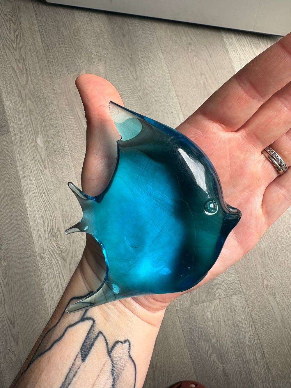 Vintage Murano Art Blown Glass Fish Paperweight Blue Decor